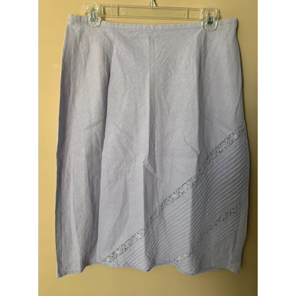 Norton Studio Midi Skirt Size Large Linen Blend Lavender Purple Lace Accents B6